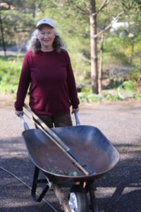Carolyn Summers with wheelbarrow